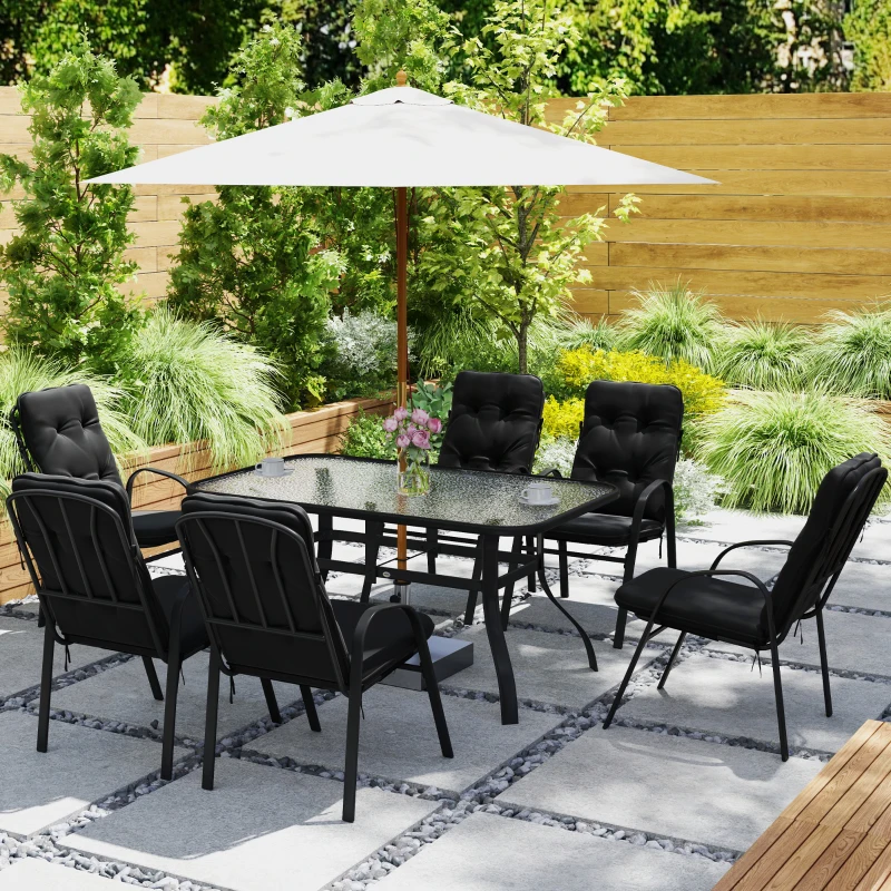 Best Seven-Piece Garden Dining Set with Cushions - Black - Image 7