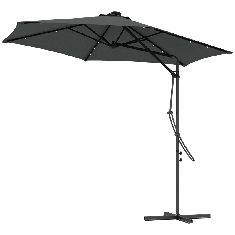 Best 3m LED Parasol Umbrella, with Base and Cover - Grey - Image 11