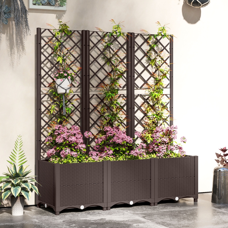 Best Raised Garden Bed with Trellis, Plastic Planter Box with Drainage Holes and Drain Plugs for Climbing Plants, Vegetables, Flowers, Brown - Image 10