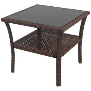 Best Two-tier PE Rattan Square Coffee Table - Brown