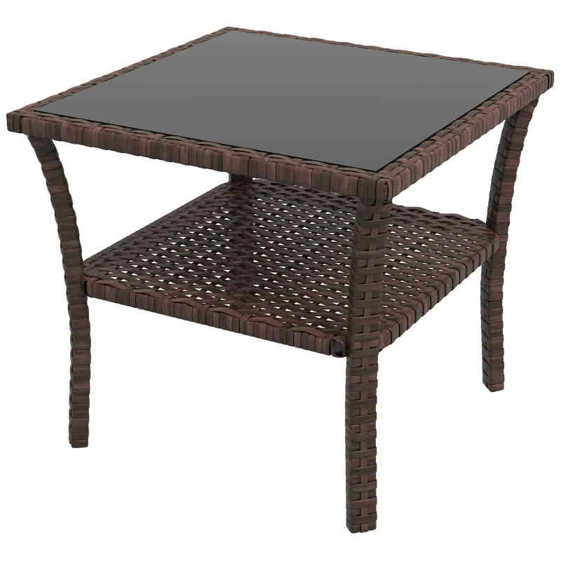 Best Two-tier PE Rattan Square Coffee Table - Brown