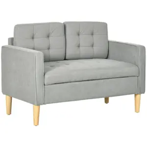 Best Modern 2 Seater Sofa with Hidden Storage, 117cm Tufted Cotton Couch with Wood Legs, Compact Loveseat for Living Room, Kitchen, Light Grey