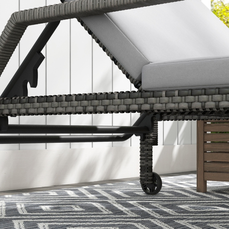 Best Outdoor PE Rattan Sun Lounger Set of 2, Wicker Chaise Recliner Garden Chair with 5-Level Adjustable Backrest and 2 Wheels, Grey - Image 9