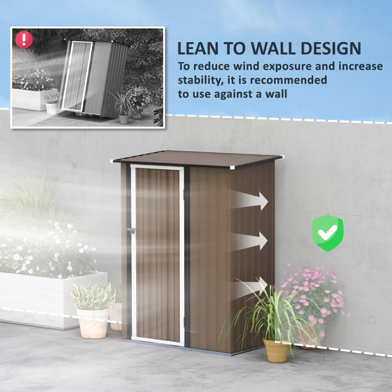 Best 5ft x 3ft Metal Garden Storage Shed, Outdoor Tool Shed with Sloped Roof, Lockable Door for Tools, Equipment, Brown - Image 6