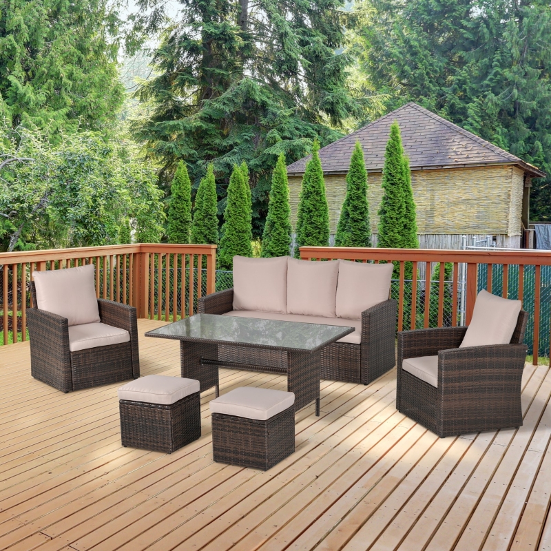 Best Six-Piece Rattan Sofa Set, with Glass-Top Table - Mixed Brown - Image 14