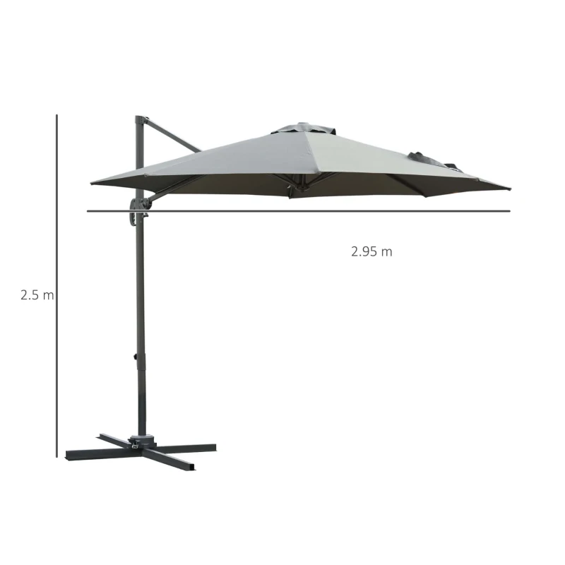 Best 3(m) Offset Parasol Cantilever Hanging Umbrella 360° Rotation w/ Base Dark Grey - Image 3