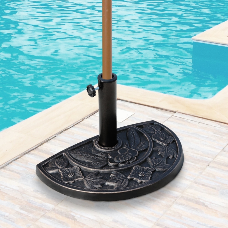 Best 9kg Resin Parasol Base, Half Round Umbrella Stand with Floral Design for Garden, Outdoor, Suitable Umbrella Rod: Φ3.8cm, Φ4.8cm, Bronze Tone - Image 11