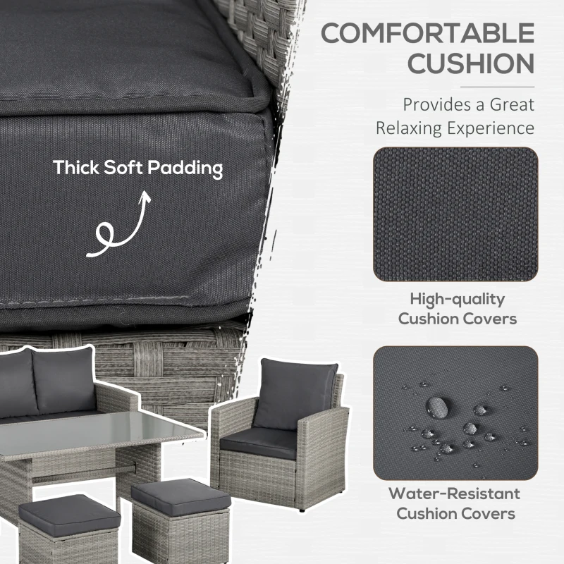 Best Six-Piece Rattan Sofa Set, with Glass-Top Table - Mixed Grey - Image 5