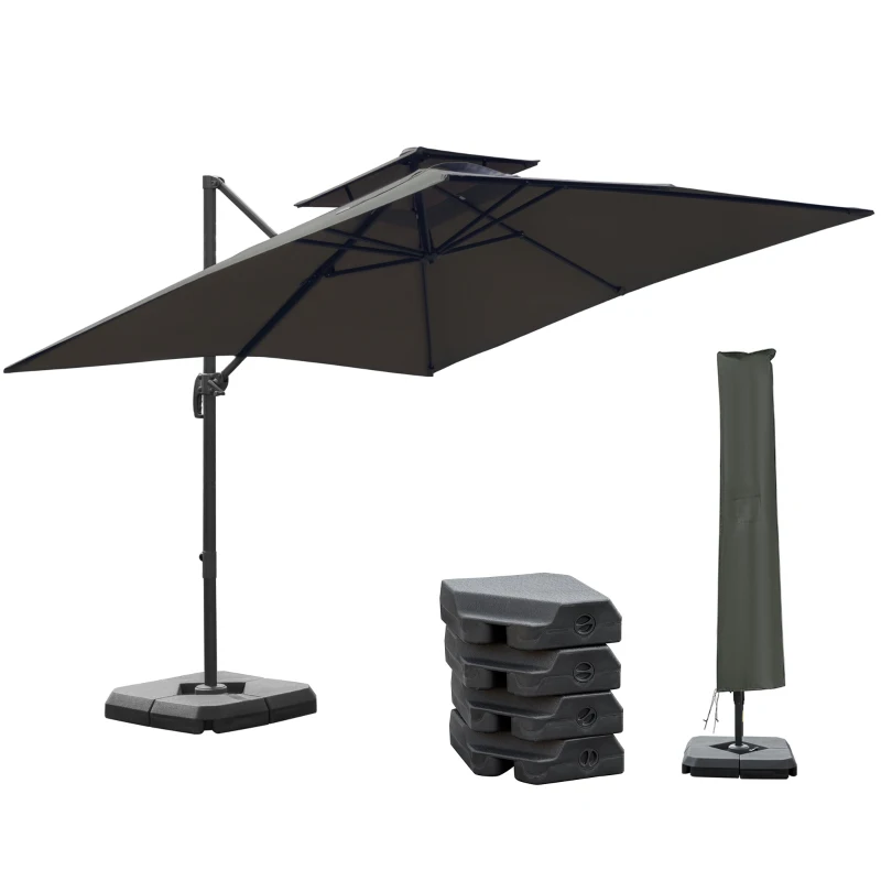 Best Cantilever Parasol 360 Degree Rotation Angle Adjustment Outdoor Market Garden Umbrella - Dark Grey