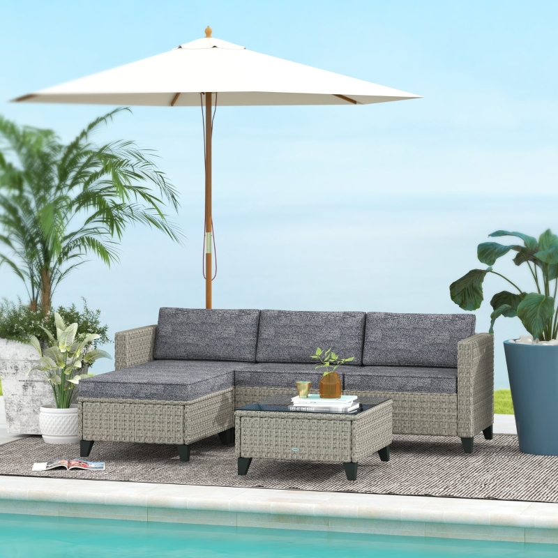 Best 5-Piece Rattan Patio Furniture Set with Corner Sofa, Footstools, Coffee Table, for Poolside, Dark Grey - Image 10