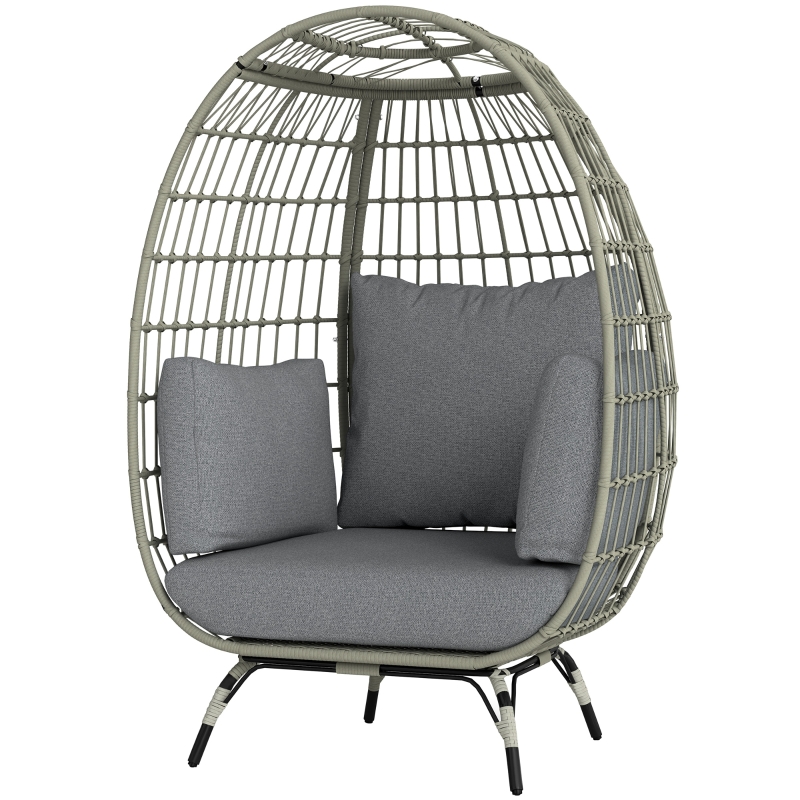 Best Rattan Egg Chair with Cushions and Pillows, Charcoal Grey - Image 10