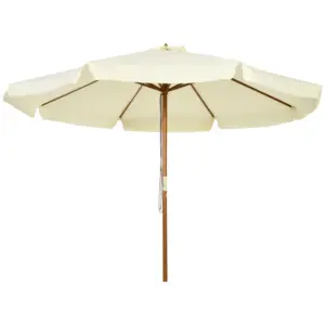 Best 3.3(m) Patio Umbrella, Garden Parasol, Outdoor Sun Shade Canopy with 8 Bamboo Ribs, Ruffles and Wood Pole, Beige