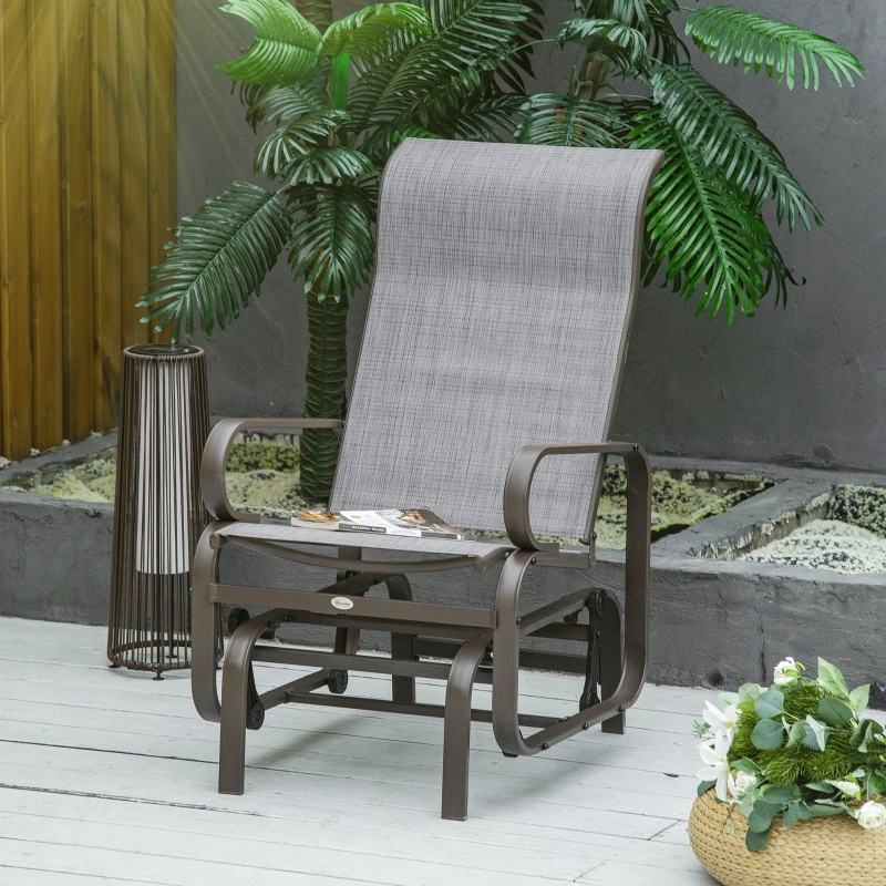 Best Outdoor Gliding Rocking Chair with Sturdy Metal Frame Garden Comfortable Swing Chair, Grey & Brown - Image 10