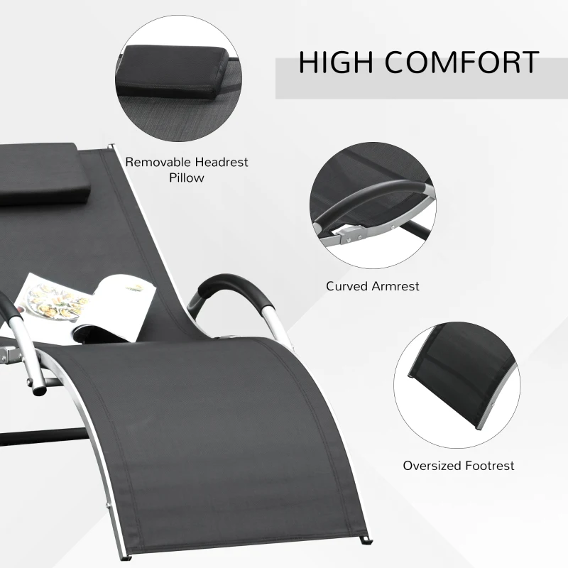 Best Sun Lounger Reclining Chair Portable Armchair with Pillow for Garden Patio Outside Aluminium Frame, Black - Image 7