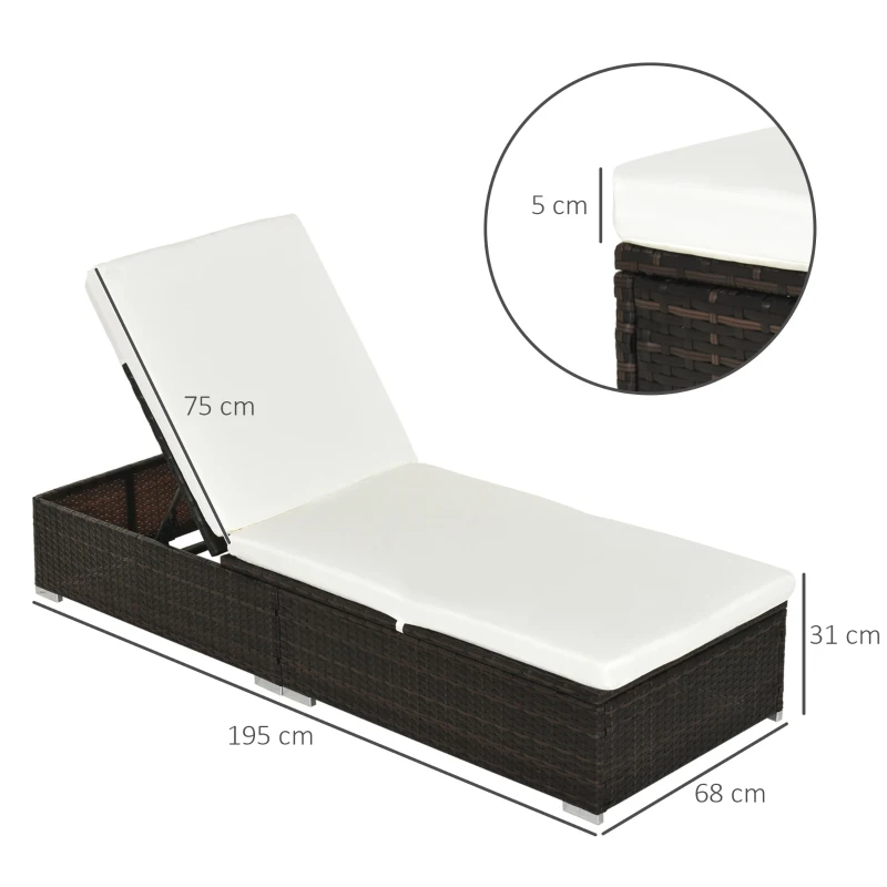 Best PE Rattan Sun Lounger, Five-level Adjustable Recliner Bed Chair with Soft Padded Cushion for Patio, Garden, Mixed Brown - Image 3