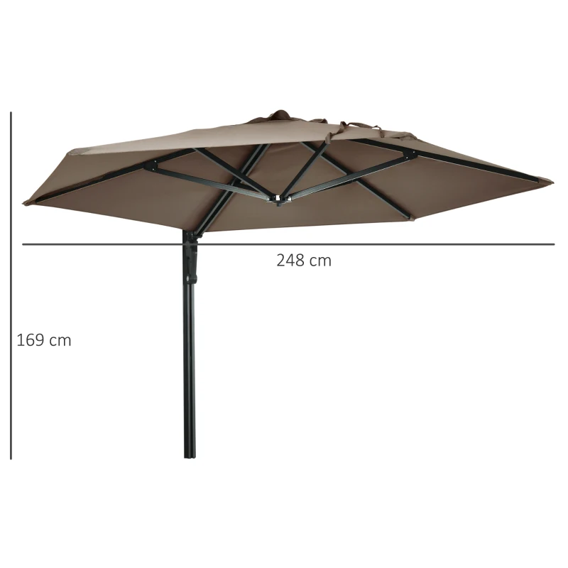 Best 2.5m Wall Mounted Parasol, Hand to Push Outdoor Patio Umbrella with 180 Degree Rotatable Canopy for Porch, Deck, Garden, 250 cm, Khaki - Image 3