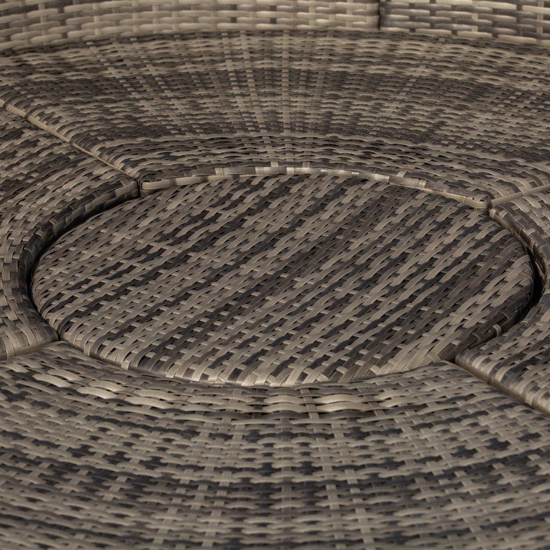 Best Outdoor PE Rattan Garden Furniture with Cushioned, Patio Wicker Conversation Furniture Set, Round Daybed with Retractable Canopy, Coffee Table and Three Pillows, Dark Grey - Image 9