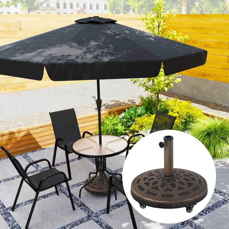 Best 21kg Resin Garden Parasol Base with Wheels, Round Umbrella Stand, Heavy Duty Sun Umbrella Base for 34, 38, 48 mm Umbrella Poles for Deck Poolside, Bronze Tone - Image 10