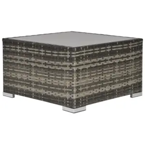 Best Square PE Wicker Rattan Table with Glass Top - Dark Grey