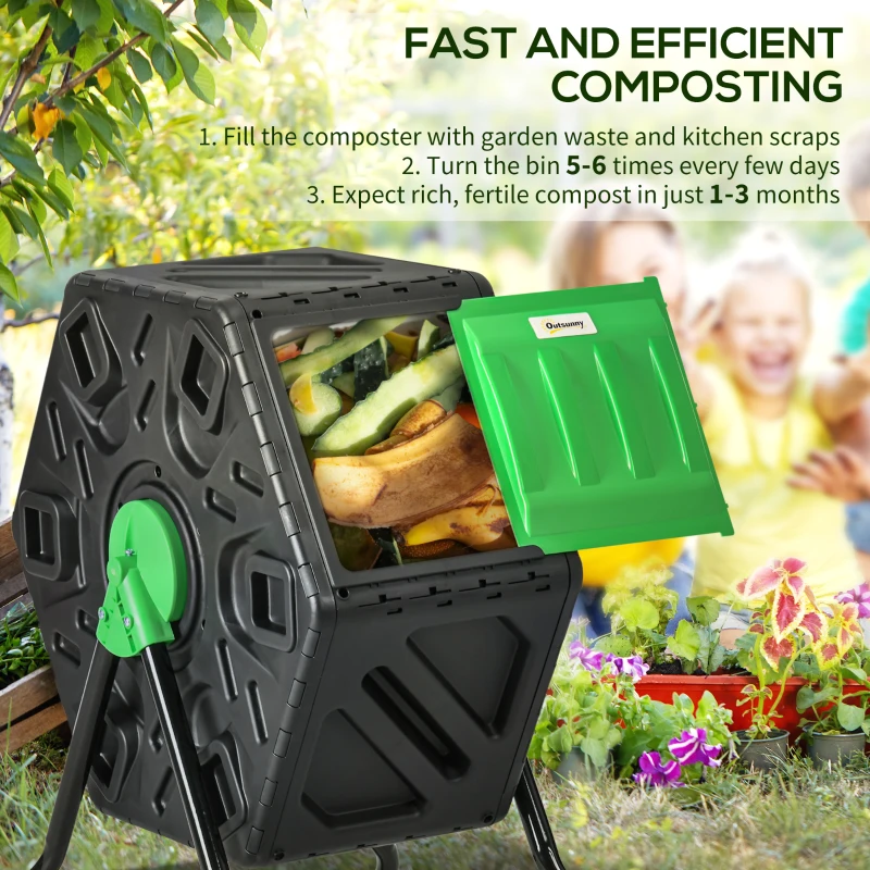 Best 65L Garden Compost Bin, Single Chamber Rotating Composter, Compost Maker with 24 Ventilation Openings and Steel Legs - Image 4