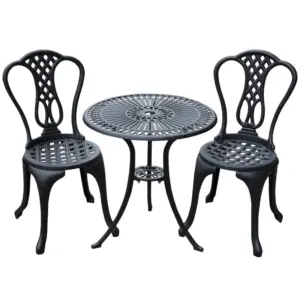 Best 3 Piece Patio Cast Aluminium Bistro Set Garden Outdoor Furniture Table and Chairs Shabby Chic Style
