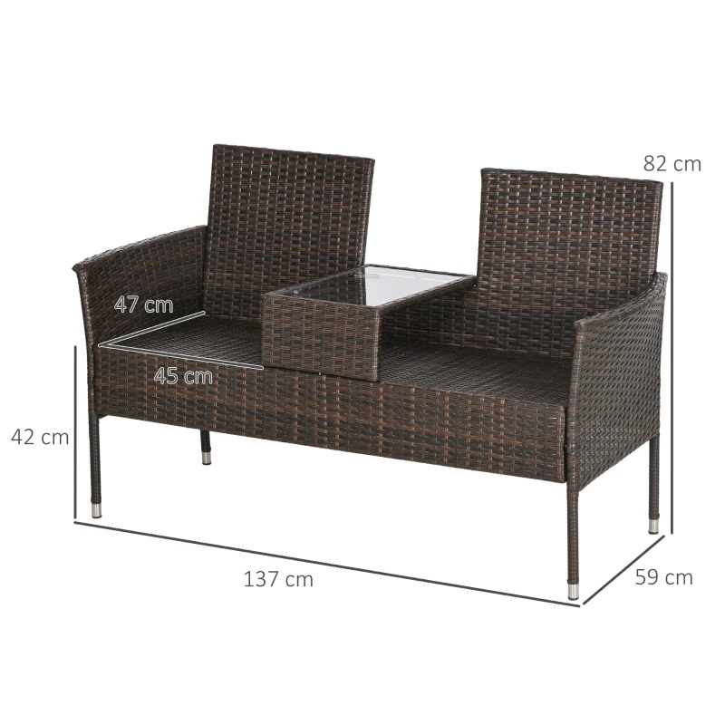 Best Two-Seat Rattan Chair, with Middle Table - Brown - Image 3
