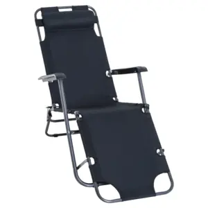 Best Metal Frame 2 In 1 Sun Lounger w/ Pillow Black