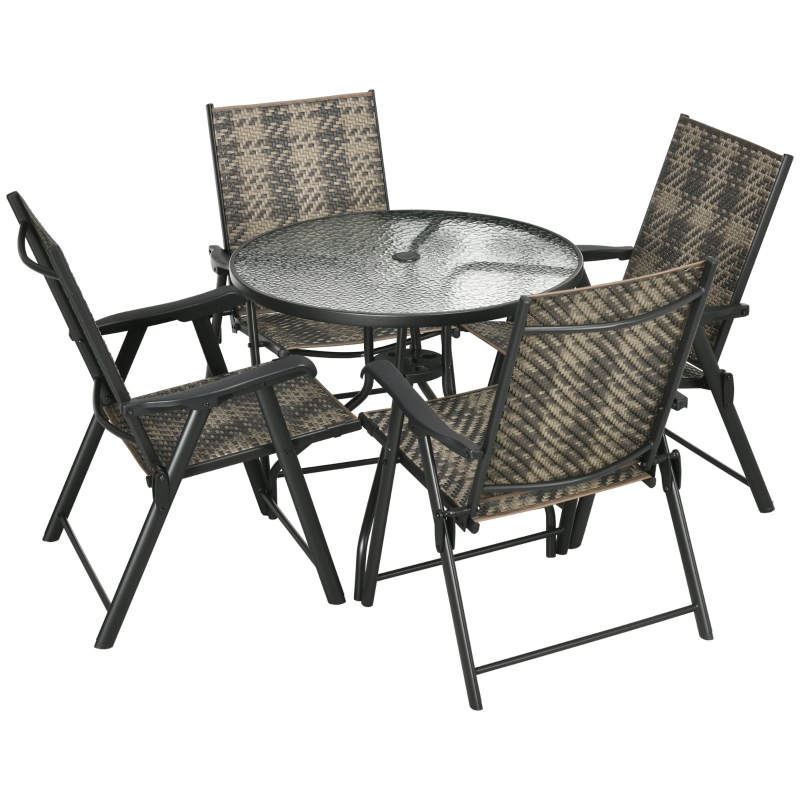 Best 4 Seater Rattan Dining Set, Rattan Garden Furniture Set with Parasol Hole, Outdoor Dining Table and Chairs with 4 Armchairs, Round Glass Top Table for Patio, Balcony, Mixed Grey - Image 11
