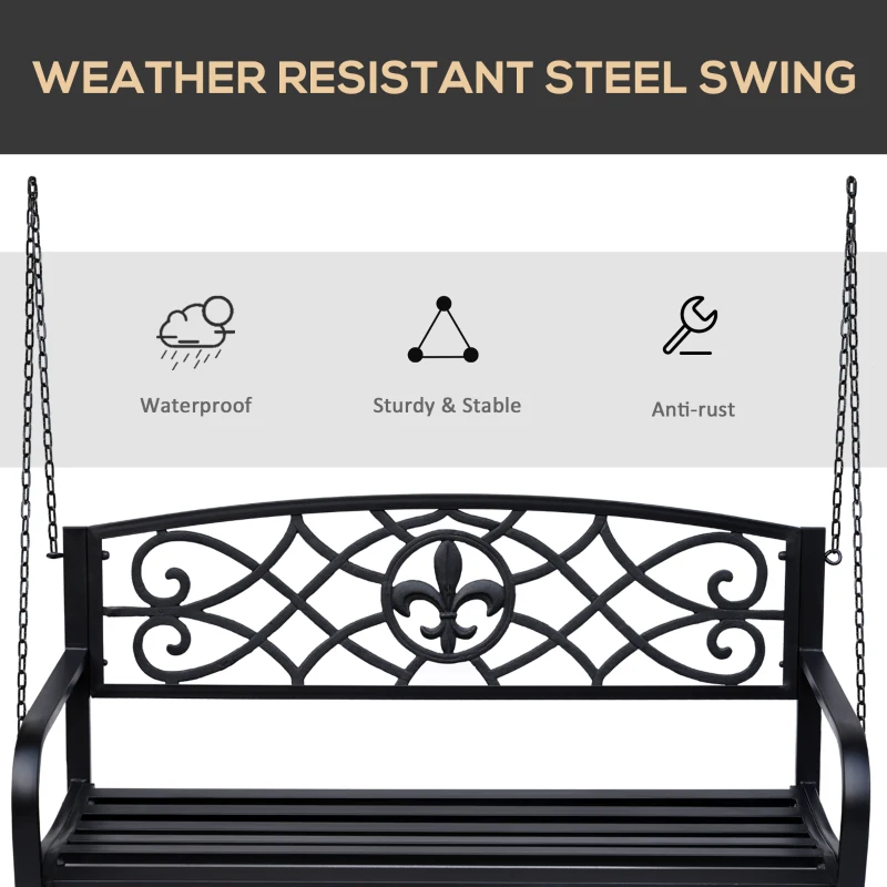 2 Seater Swing Seat Bench, Metal Garden Swing Chair with Chains, Weather Resistant, for the Patio, Yard, Deck and Yard, Black - Image 7