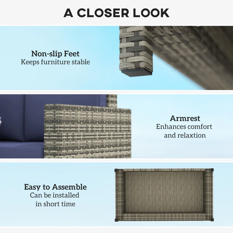 Best Rattan Sofa, 2 Seater Garden Furniture with Soft Padded Cushion and Armrests, Wicker Garden Loveseat for Patio, Navy Blue - Image 6