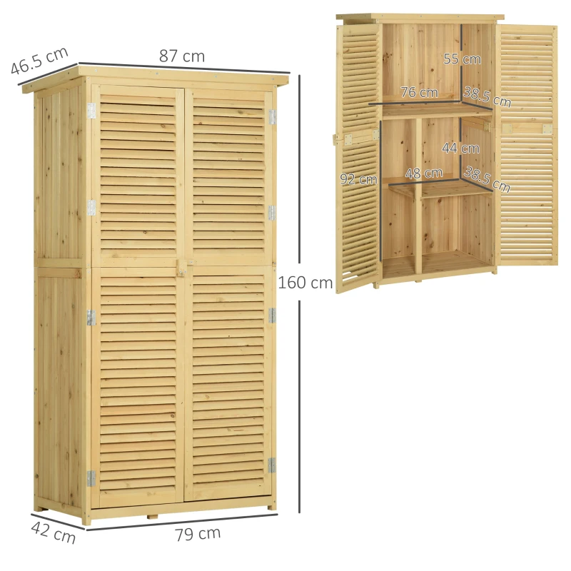 Best 87 x 47 x 160cm Wooden Garden Shed, Sheds & Outdoor Storage with Asphalt Roof and 2 Lockable Doors, Natural - Image 3