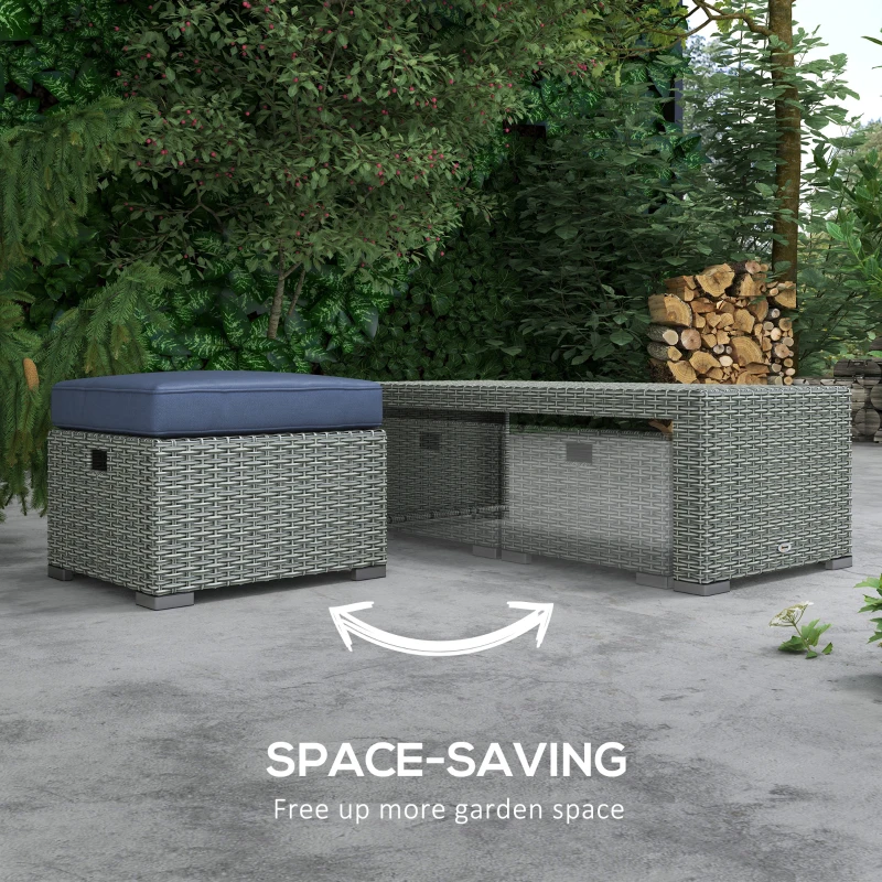 Best Six-piece Outdoor Rattan Dining Set, Outdoor Sofa Set with Reclining Armchairs and Mental Frame, Blue - Image 5