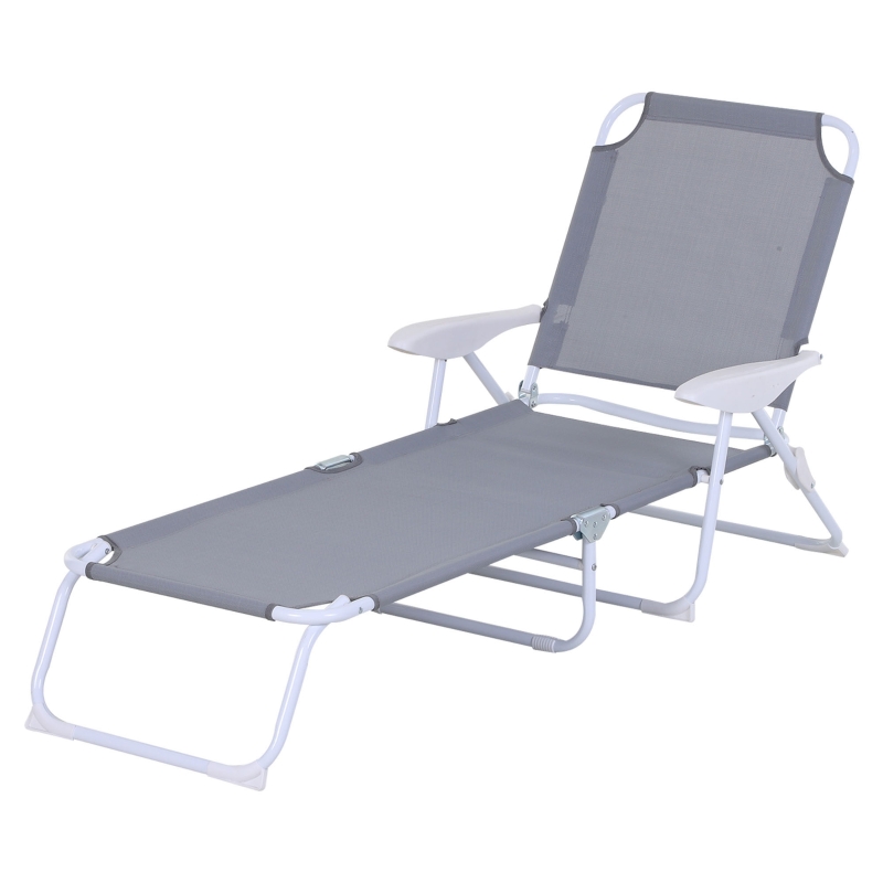Best Foldable Sun Lounger, Outdoor 4 Level Adjustable Backrest Reclining Lounge Chair with Armrests for Patio, Garden, Grey - Image 11