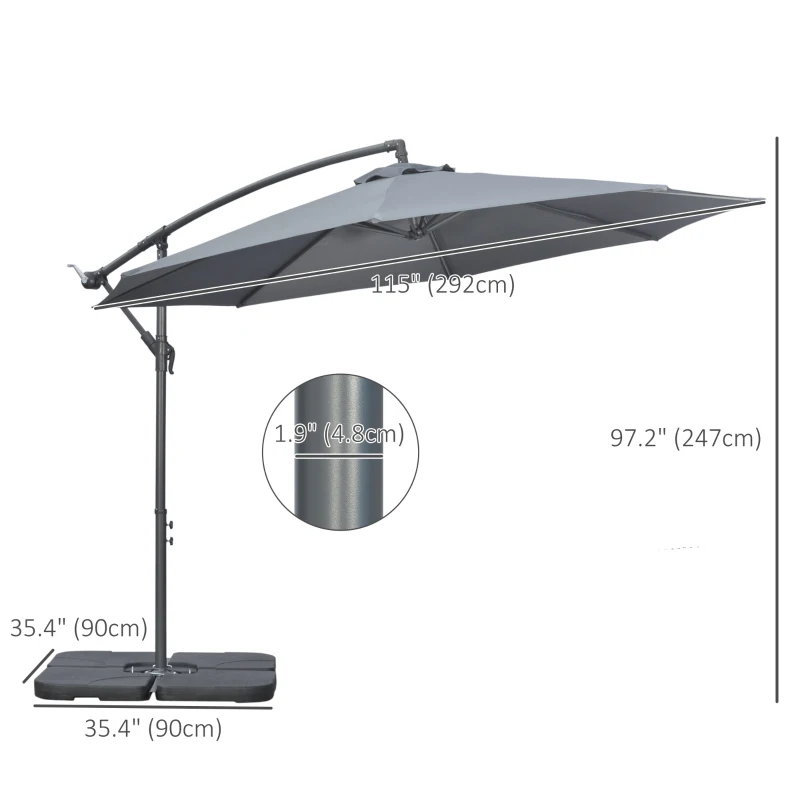 Best 3(m) Garden Parasol Sun Shade Banana Umbrella Cantilever with Crank Handle, Cross Base Dark Grey - Image 3