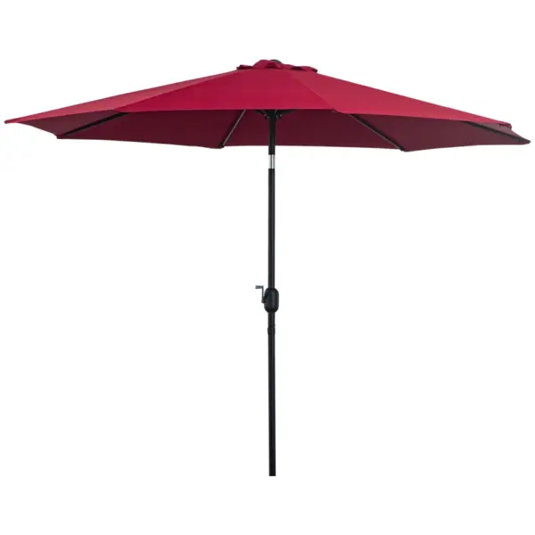 Best 3(m) Tilting Parasol Garden Umbrellas, Outdoor Sun Shade with 8 Ribs, Tilt and Crank Handle for Balcony, Bench, Garden, Wine Red