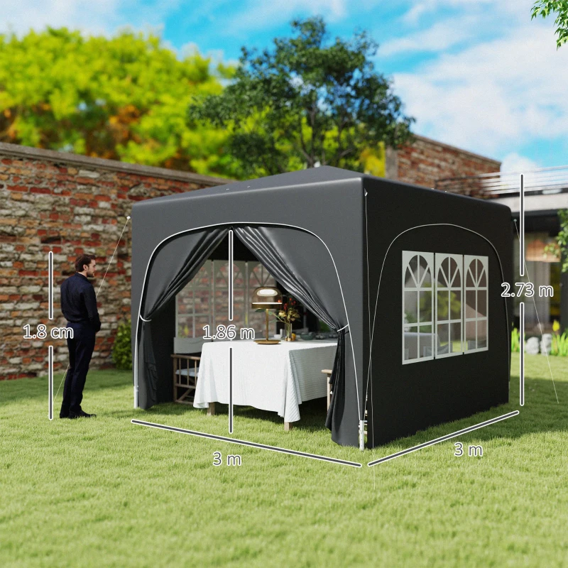 Best 3 x 3m Pop-Up Gazebo Shelter, with Accessories - Black - Image 3