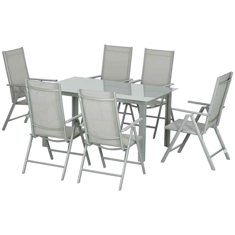 Best 7 Piece Garden Dining Set, Outdoor Table and 6 Folding and Reclining Chairs, Aluminium Frame, Tempered Glass Top Table, Texteline Seats, Grey - Image 11
