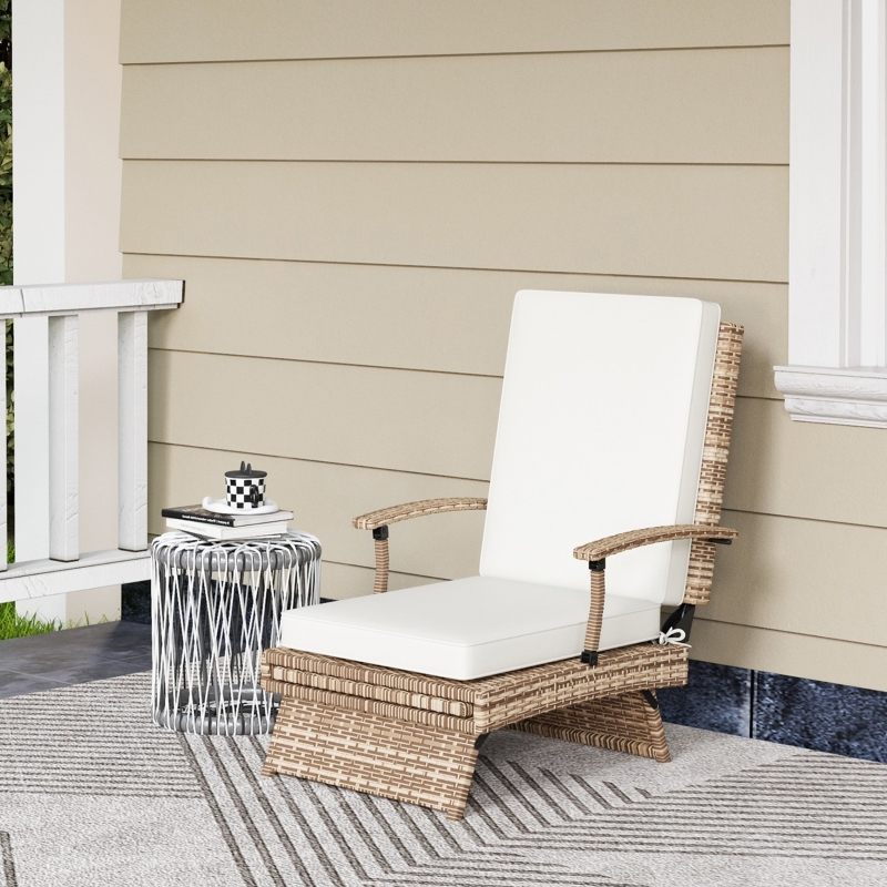 Best 80° Reclining Rattan Lounger - White/Brown - Image 10