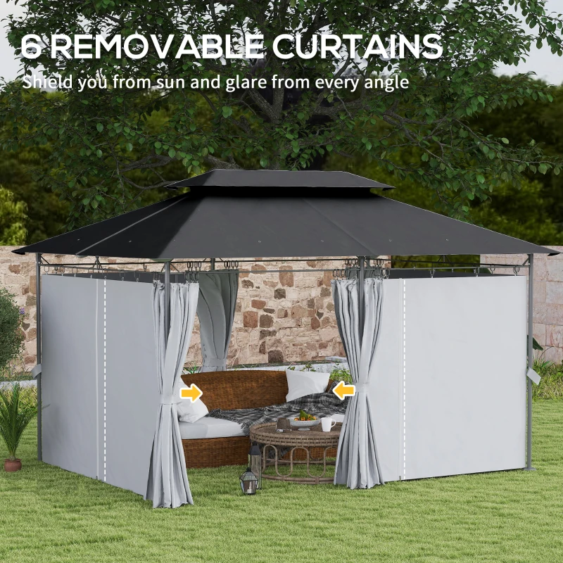 Best 3 x 4m Metal Frame, Two-Tier Roof Gazebo - Dark Grey - Image 6