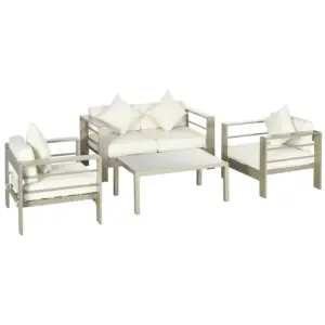Best 4 Pieces Outdoor Garden Furniture Set, Aluminium Frame Backyard Furniture w/ Thick Padded Cushioned Loveseat, 2 Chairs, and Glass Top Table, Champagne Gold