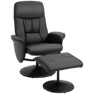 Best Swivel Recliner Chair with Footstool, PU Leather Armchair and Ottoman with High Back and Round Base for Living Room, Black