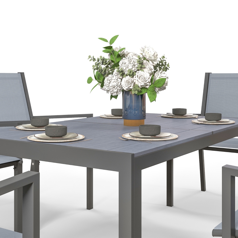 Best Seven-Piece Garden Dining Set, with Plastic Wood-Top Table - Grey - Image 9