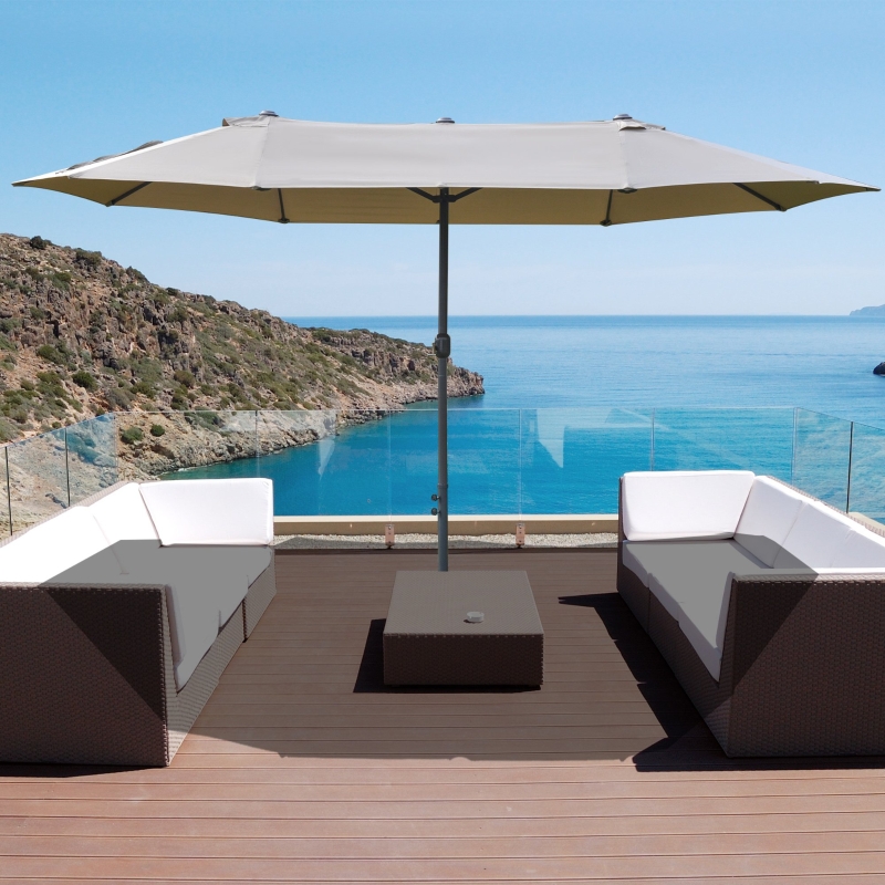 Best 4.6M Sun Umbrella Canopy Double-sided Crank Sun Shade w/ Cross Base Khaki - Image 14