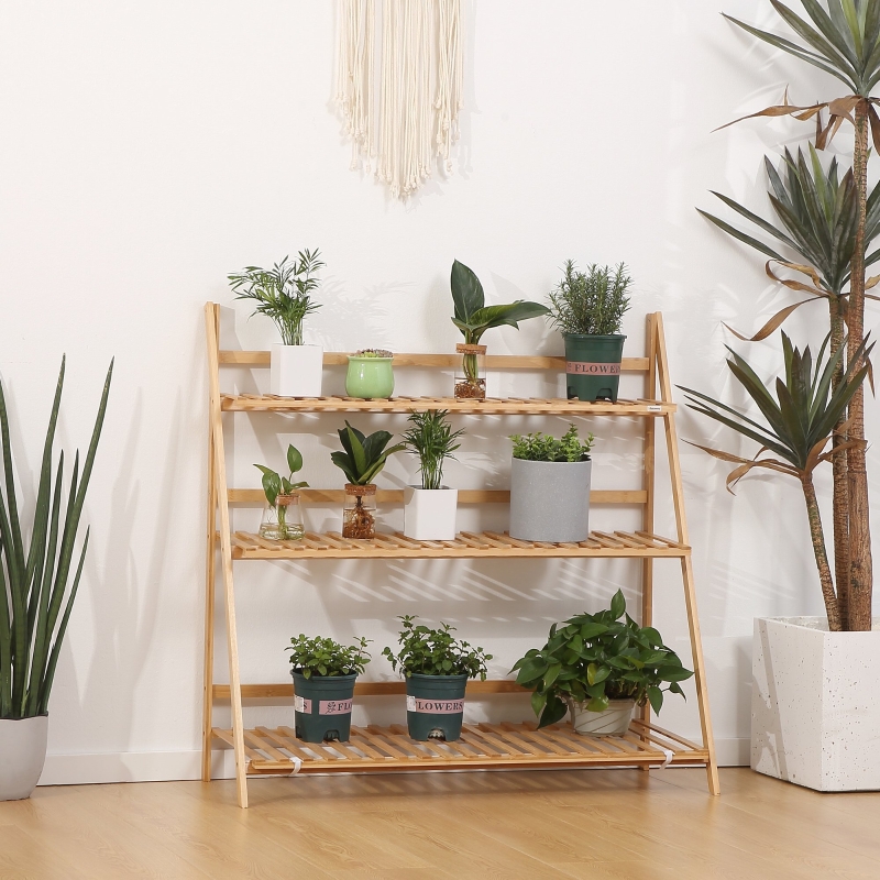 Best 3-Tier Plant Stand, Plant Shelf Rack, Folding Bamboo Display Stand, 98x37x96.5cm, Natural - Image 10