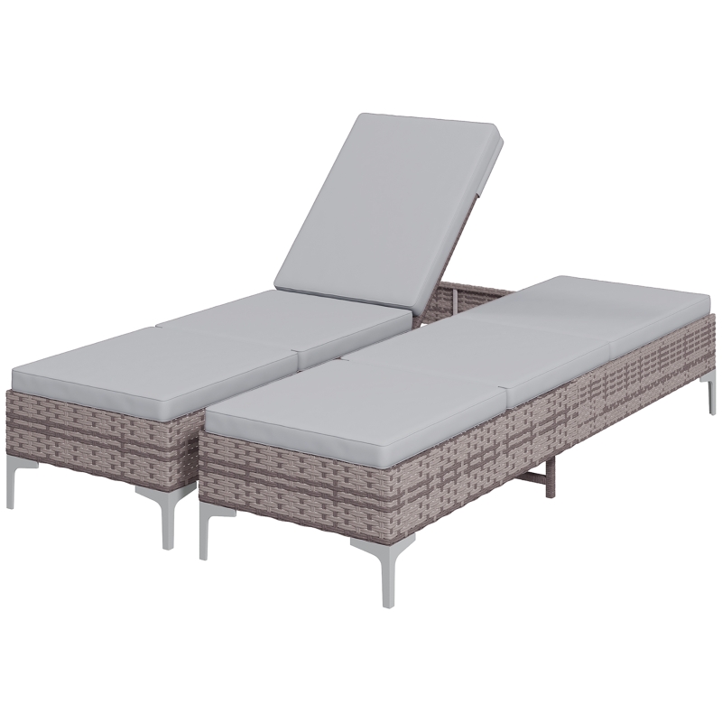 Best Outdoor PE Rattan Sun Lounger Set of 2, Multi-position Backrest Adjustable Single Recliner Sunbed Daybed with Removeable & Washable Cushion, for Patio, Garden, Light Grey - Image 11