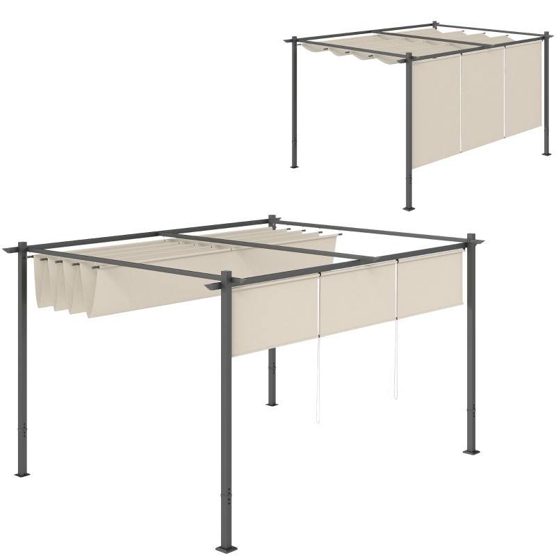 Best 3 x 4m Metal Pergola with Retractable Roof and Roller Shade, Wall-Mounted or Free Standing Garden Gazebo Canopy Pergola Kit, UPF30+ Outdoor Sun Shade Shelter, Beige - Image 11