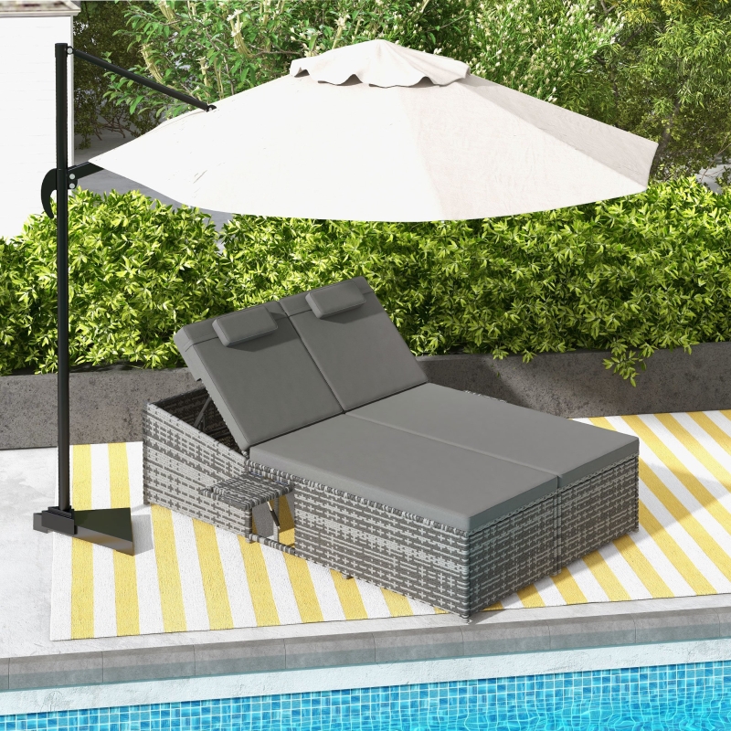 Best 2 Seater Rattan Day Bed w/ Fire Retardant Cushions Grey - Image 10