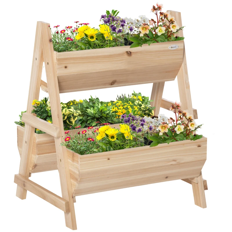 Best 68cm x 57.5cm x 80.5cm 51L Wood Raised Garden Bed, Outdoor Planter Box with Stand, Nonwoven Fabric for Vegetables, Herbs, Flowers, Natural