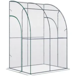 Best Outdoor Walk-In Lean to Wall Tunnel Greenhouse w/ Zippered Roll Up Door PVC Cover, Clear, Green 143cm x 118cm x 212cm