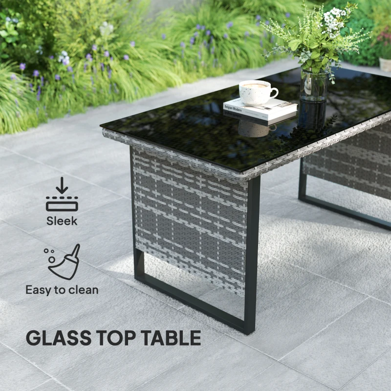 Best 9 Piece Rattan Garden Furniture Set, 8 Seater Garden Corner Sofa with Cushions and Glass Top Table, Sectional Outdoor Furniture Conservatory Set for Patio, Light Grey - Image 7